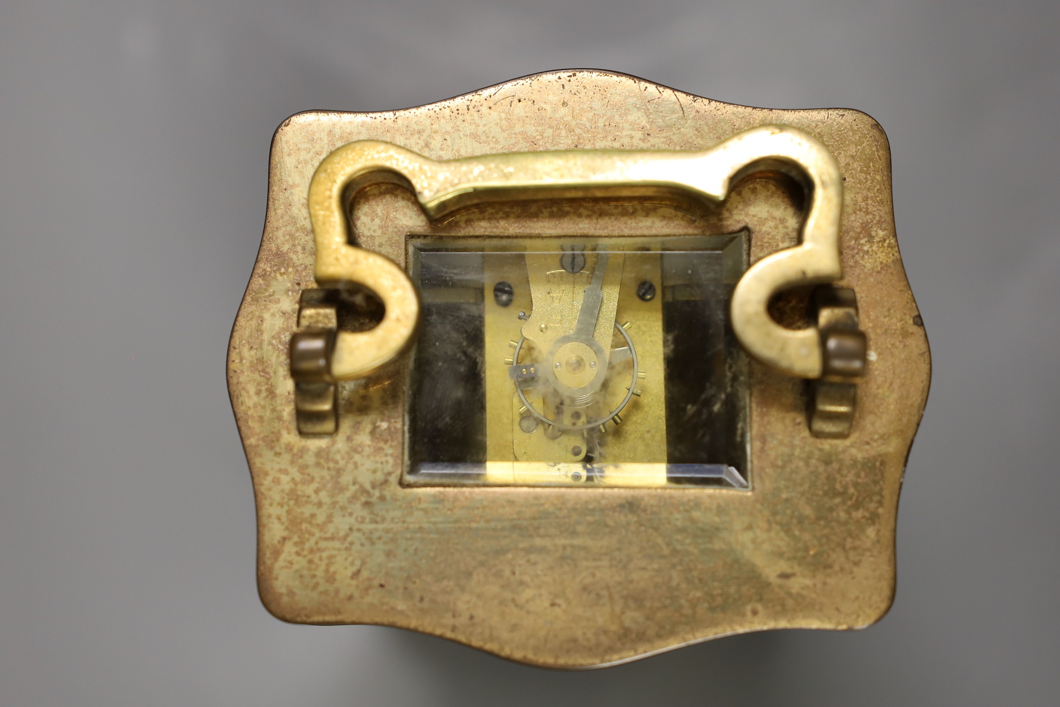 A Steward & Co brass cased carriage timepiece, 13cm